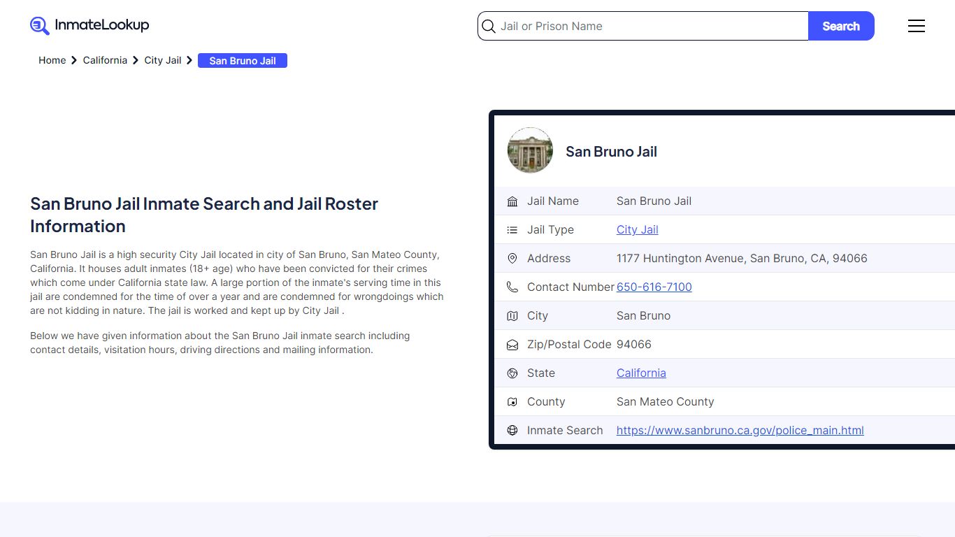 San Bruno Jail Inmate Search - San Bruno California - Inmate Lookup