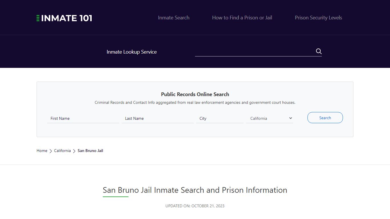 San Bruno Jail Inmate Search and Prison Information